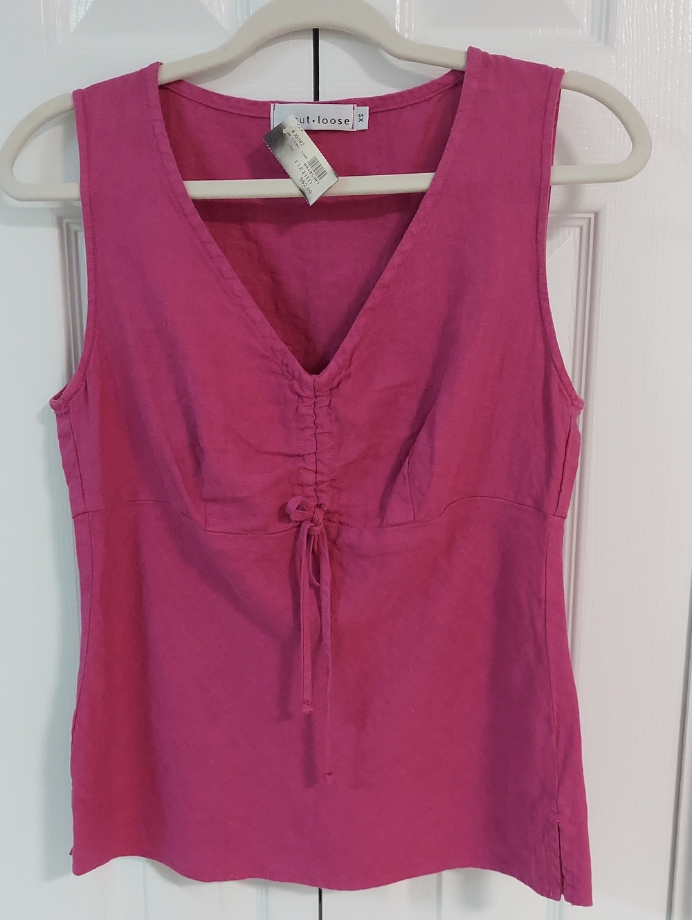 Cut Loose Linen Top, NEW! Size XS, Fuschia Pink, Sleeveless, Ruching